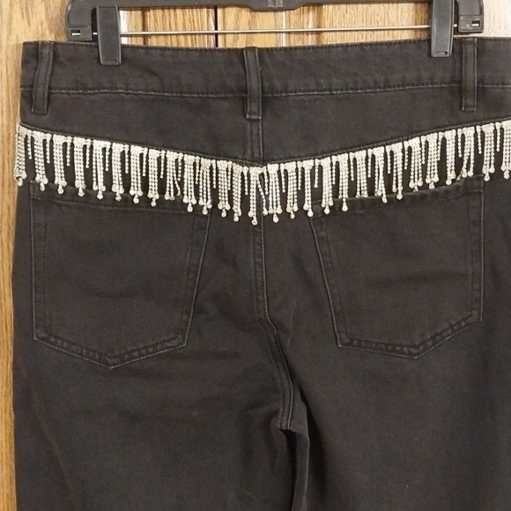 Twelve By On Twelft NWT Rhinestone Fringe Straight Leg Denim Jeans Sz 29‎ Black
